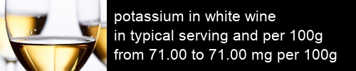 potassium in white wine information and values per serving and 100g